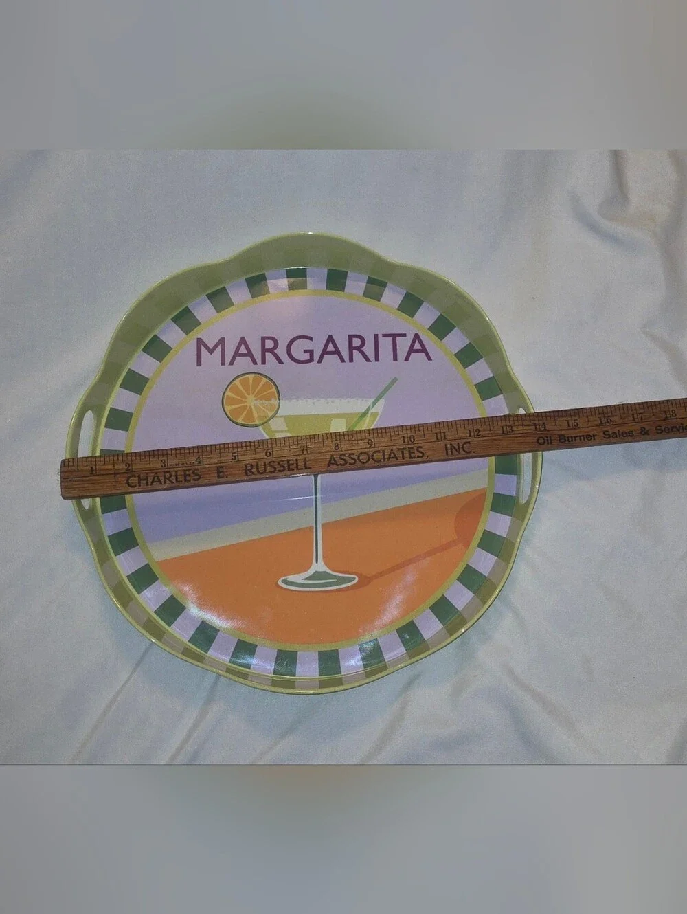 Margarita Cocktail Themed Melamine Bar Tray Serving Platter Green & Orange